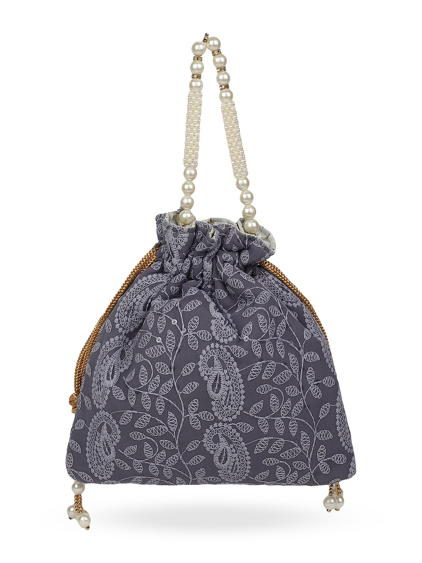 Grey chikankari potli bag