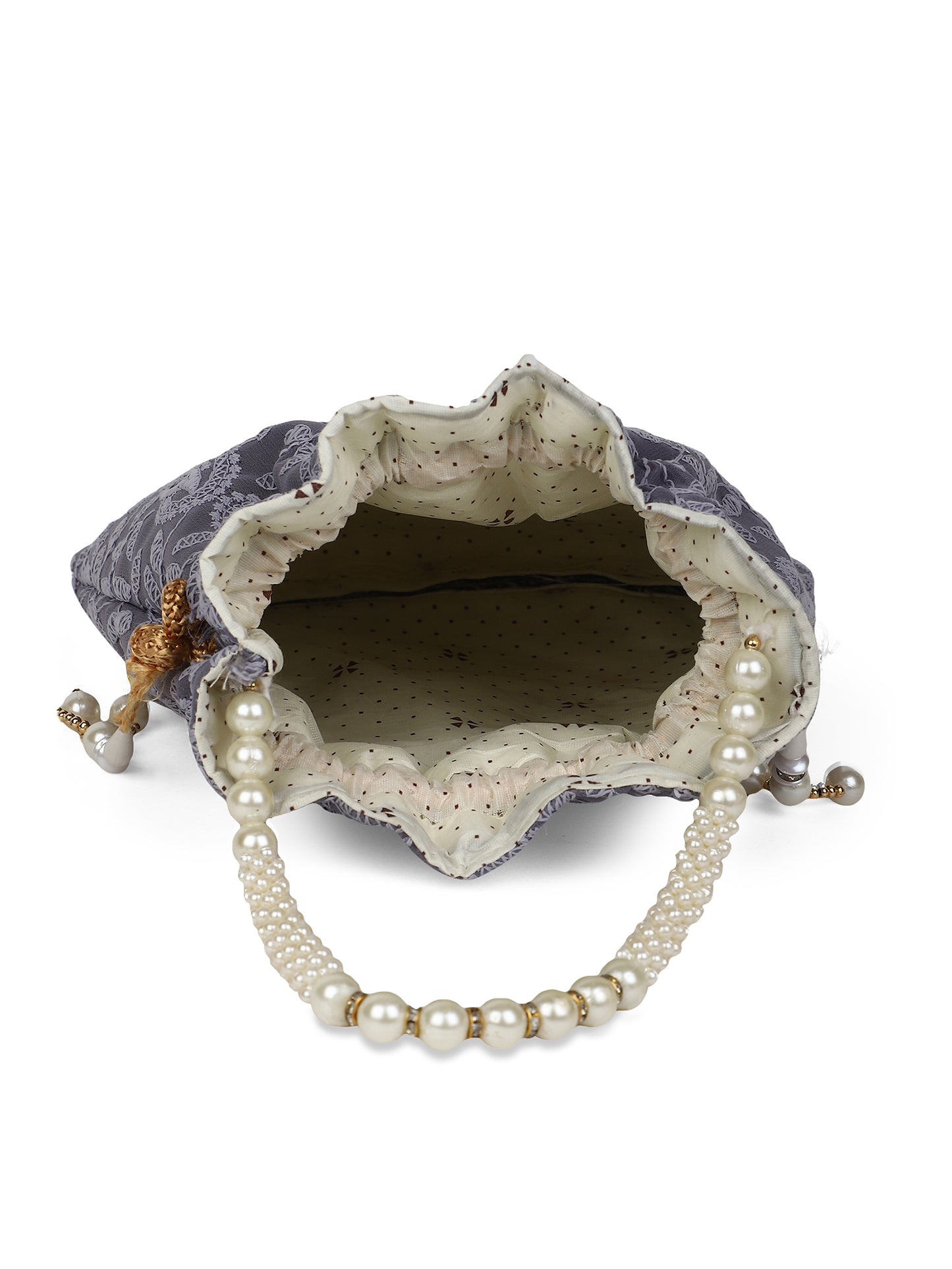 Grey chikankari potli bag