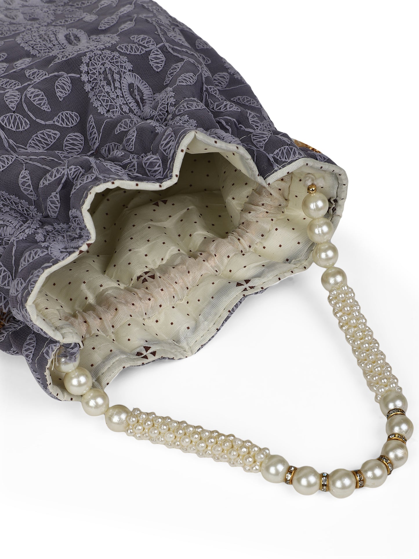 Grey chikankari potli bag