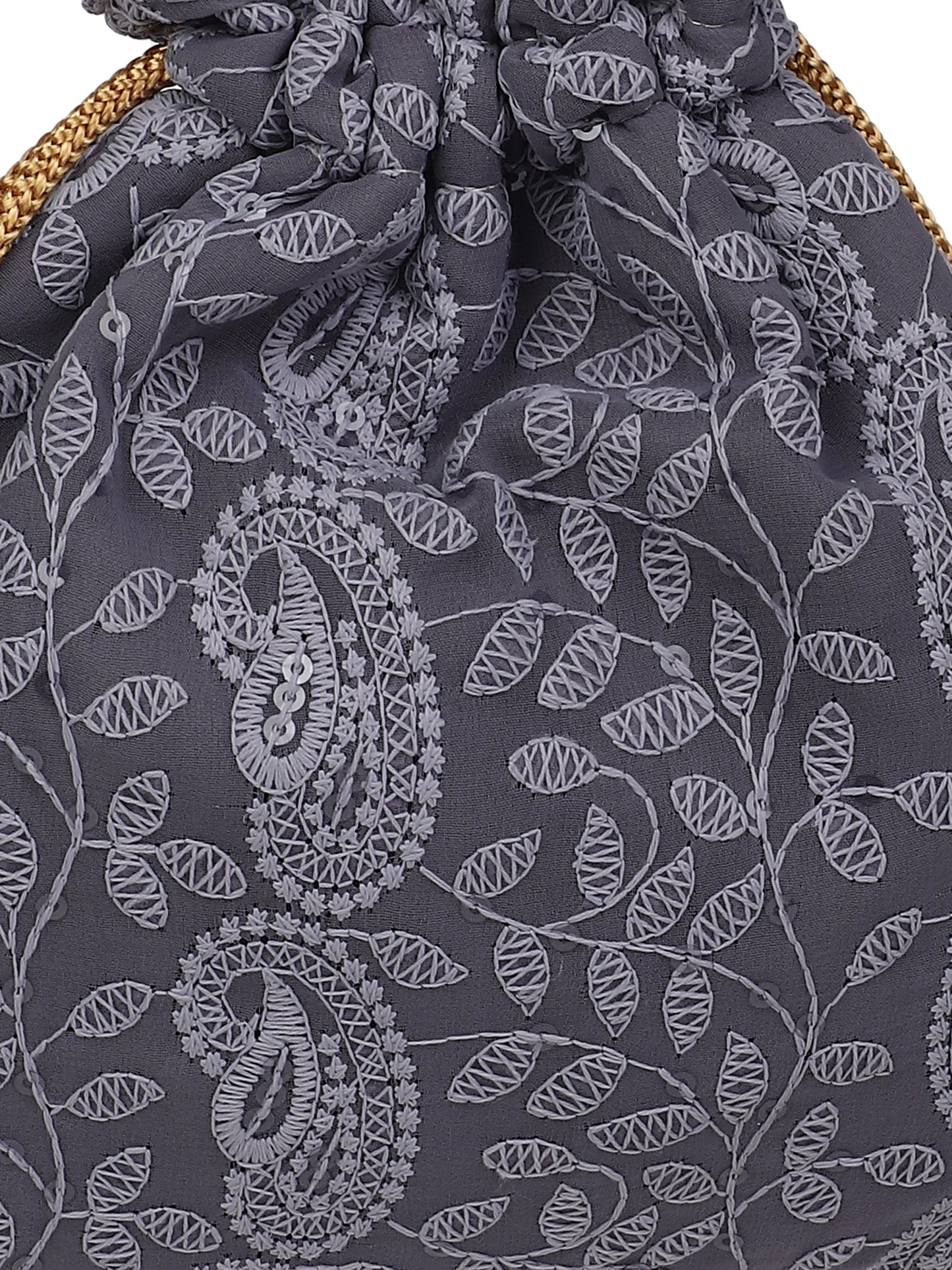 Grey chikankari potli bag