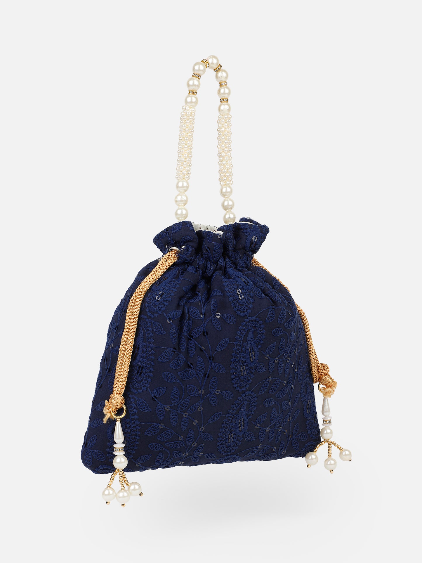 Blue chikankari potli bag