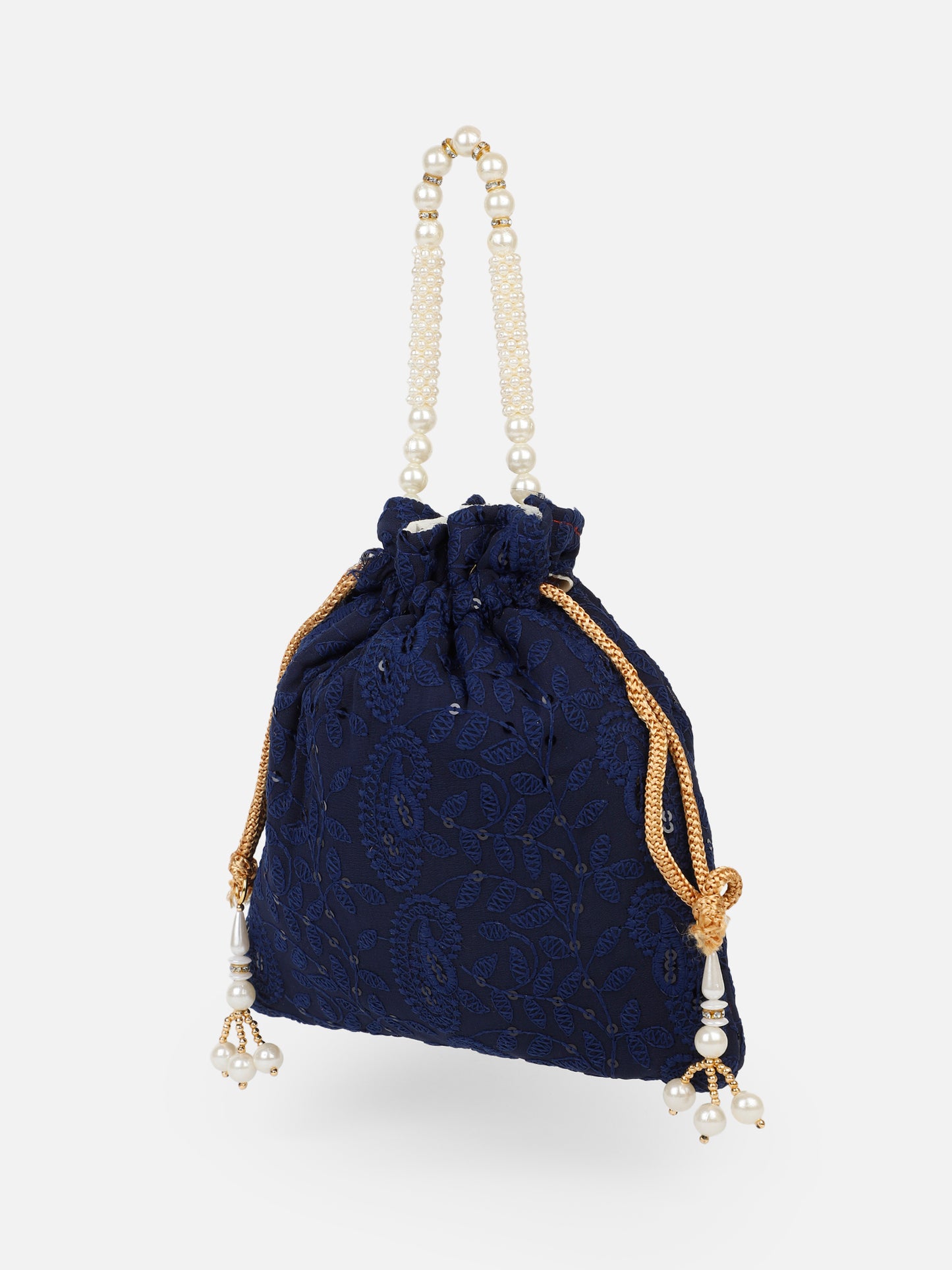 Blue chikankari potli bag