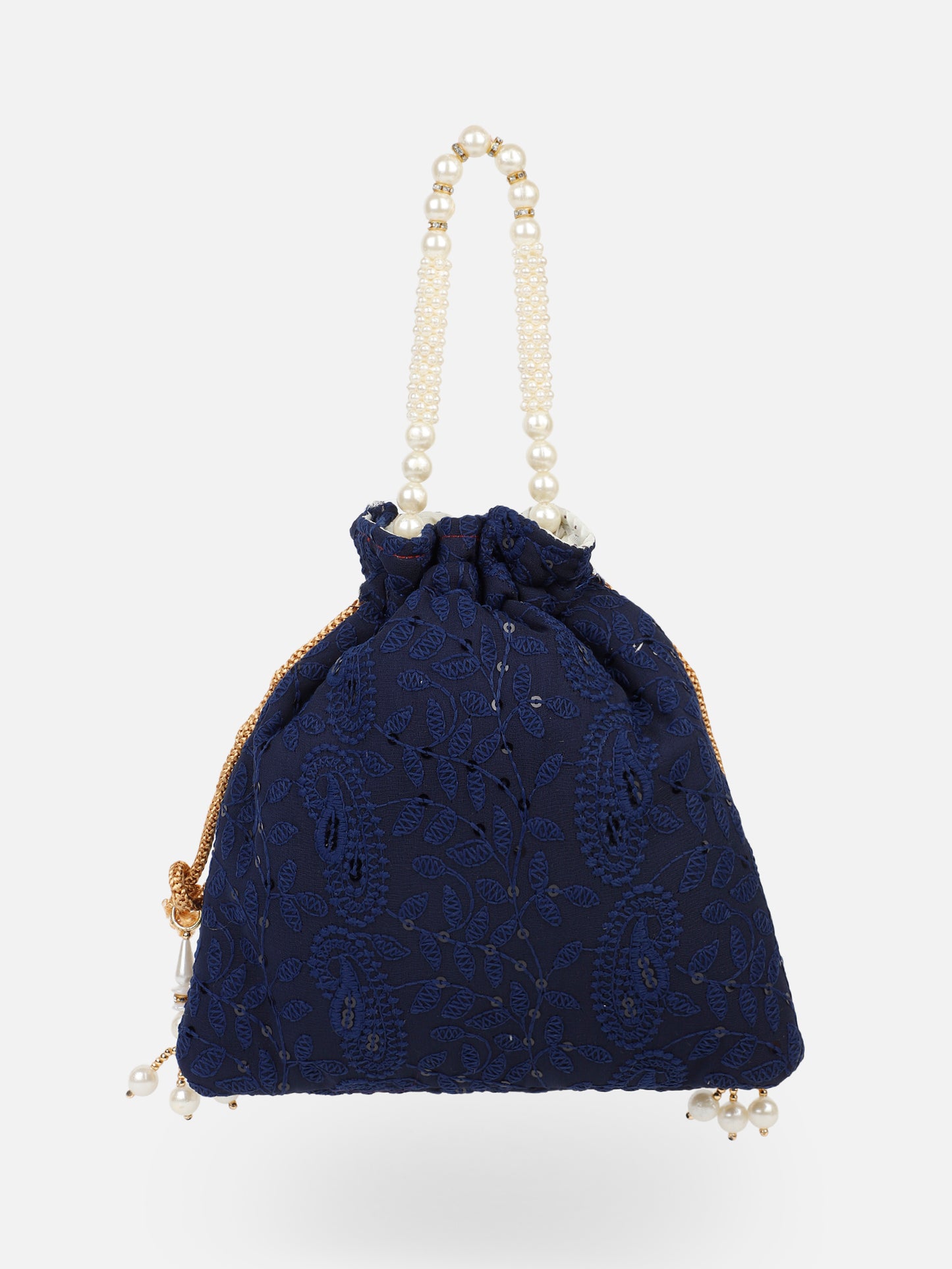 Blue chikankari potli bag