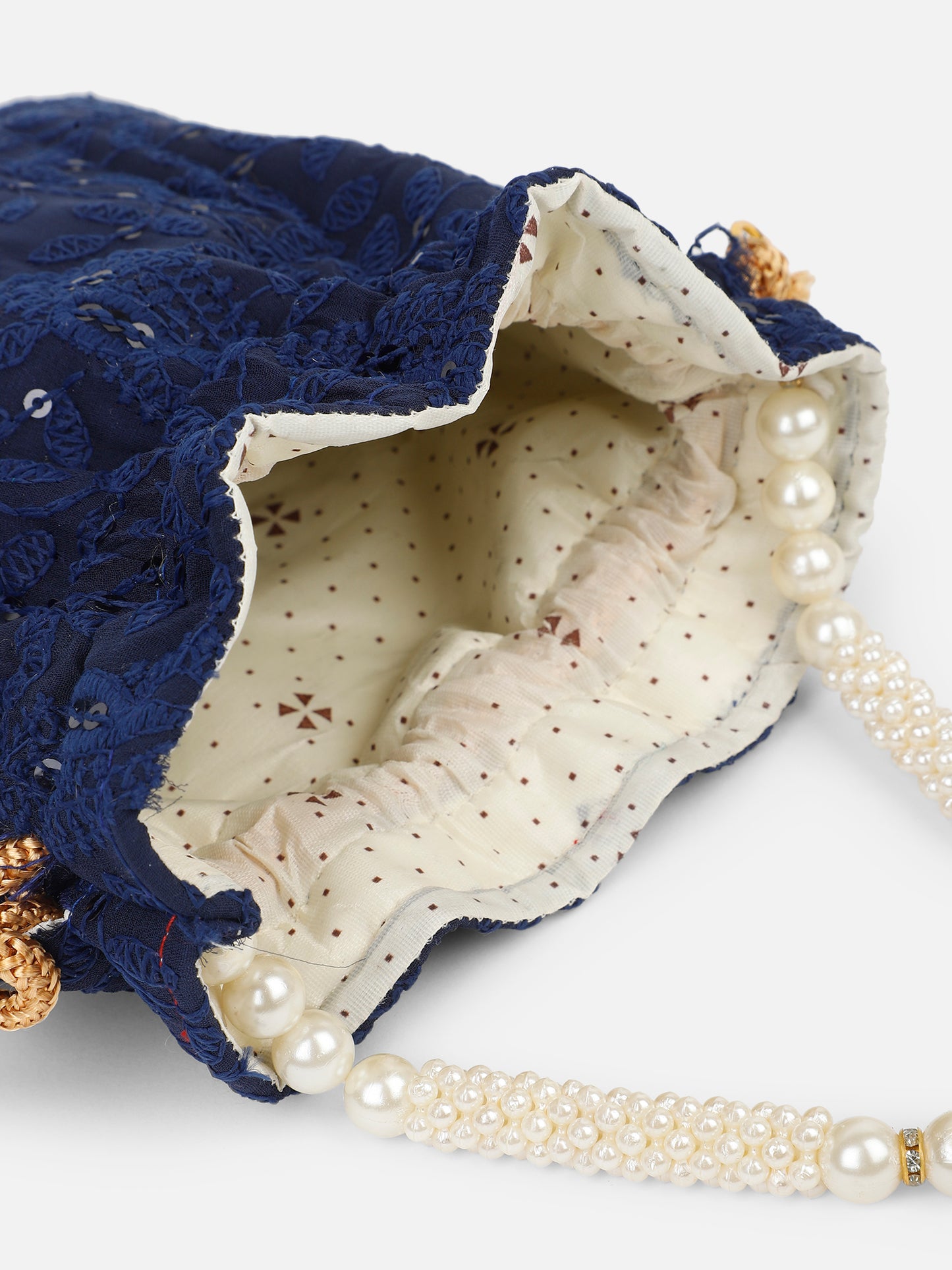 Blue chikankari potli bag