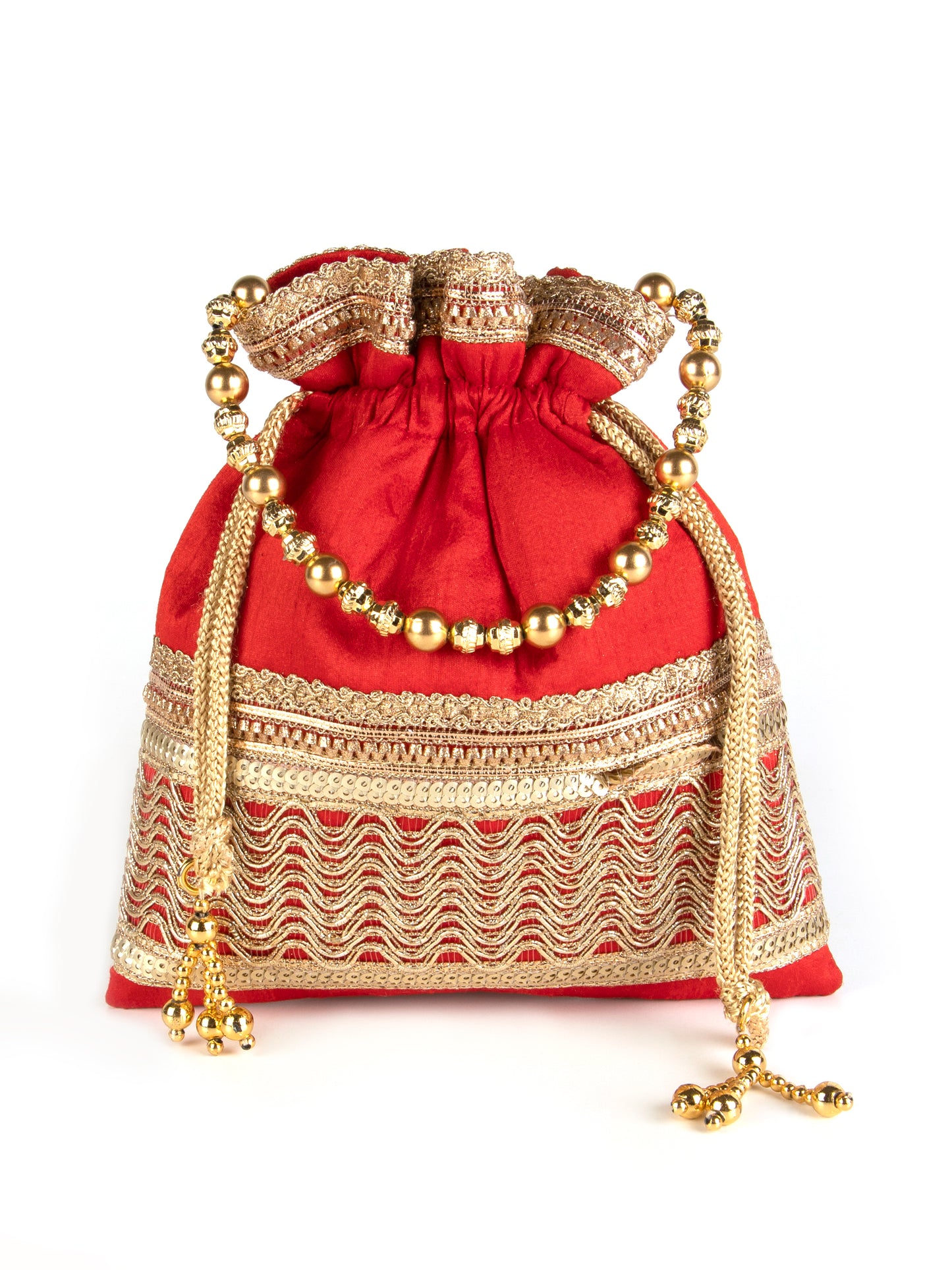 Red square poly silk potli bag