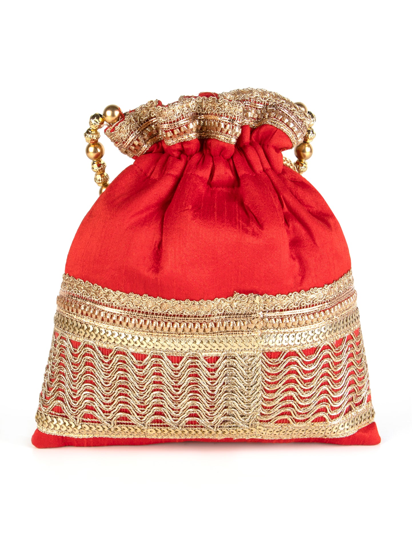 Red square poly silk potli bag