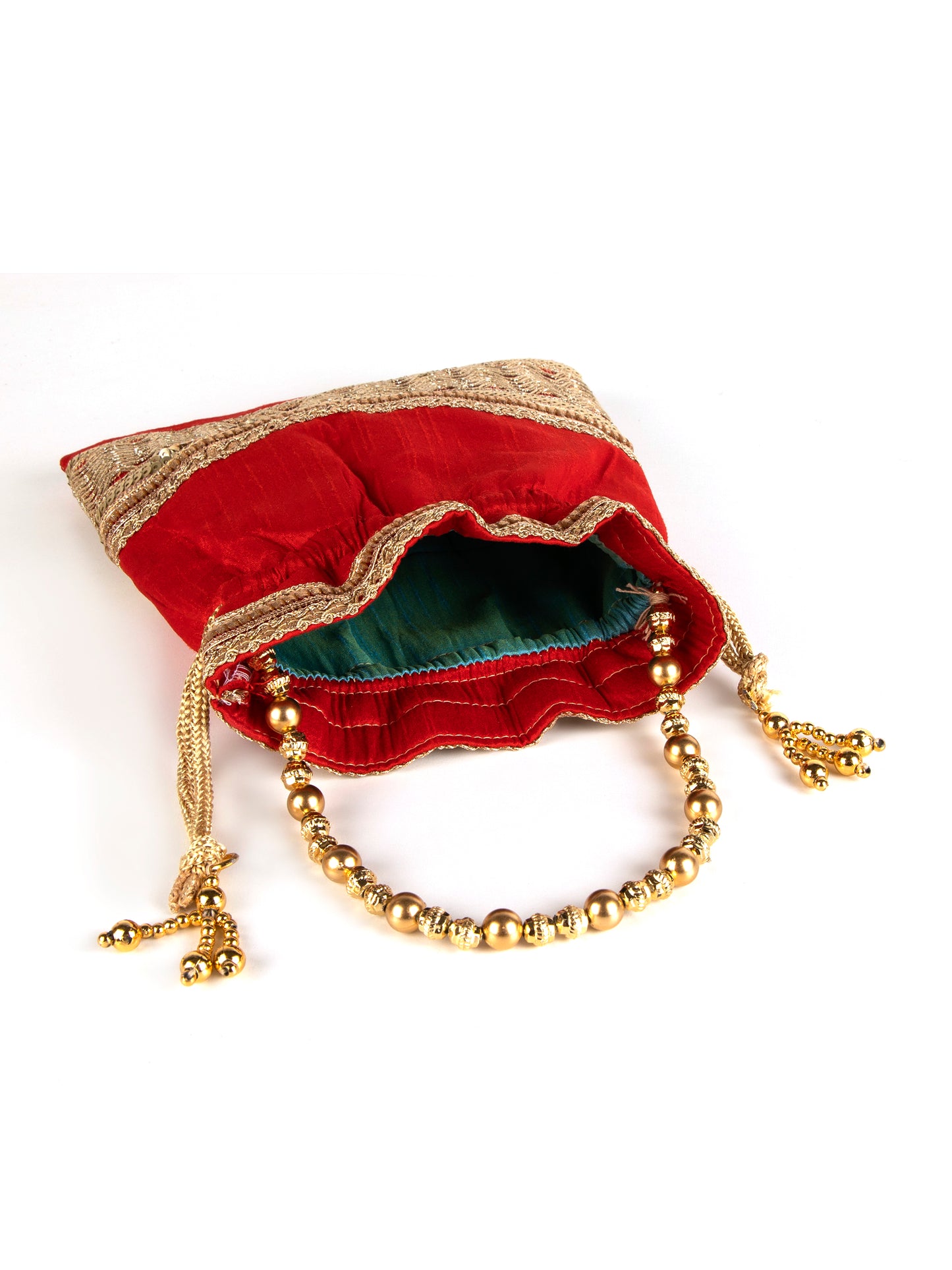 Red square poly silk potli bag