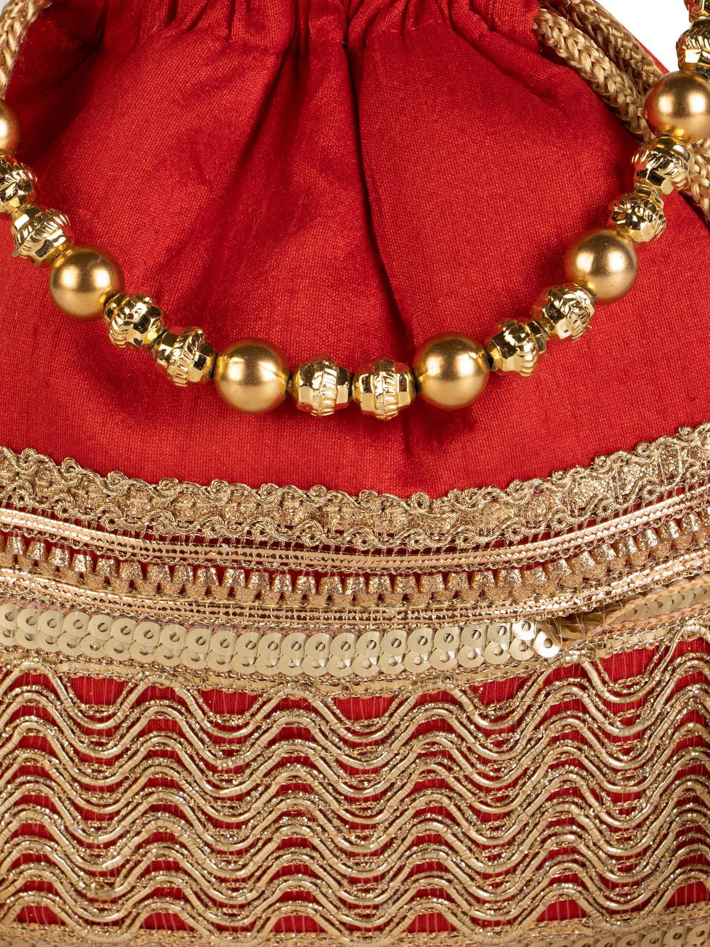 Red square poly silk potli bag