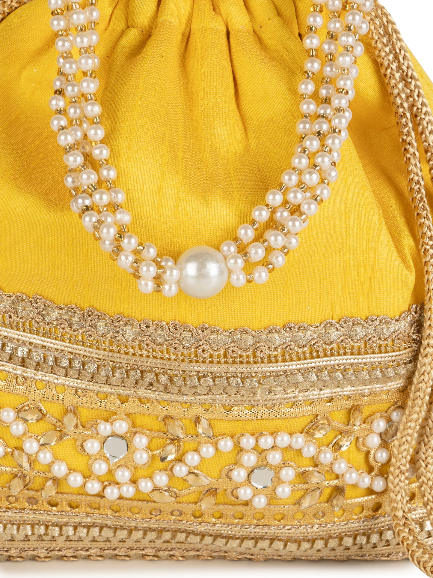 Yellow embellished poly silk potli bag