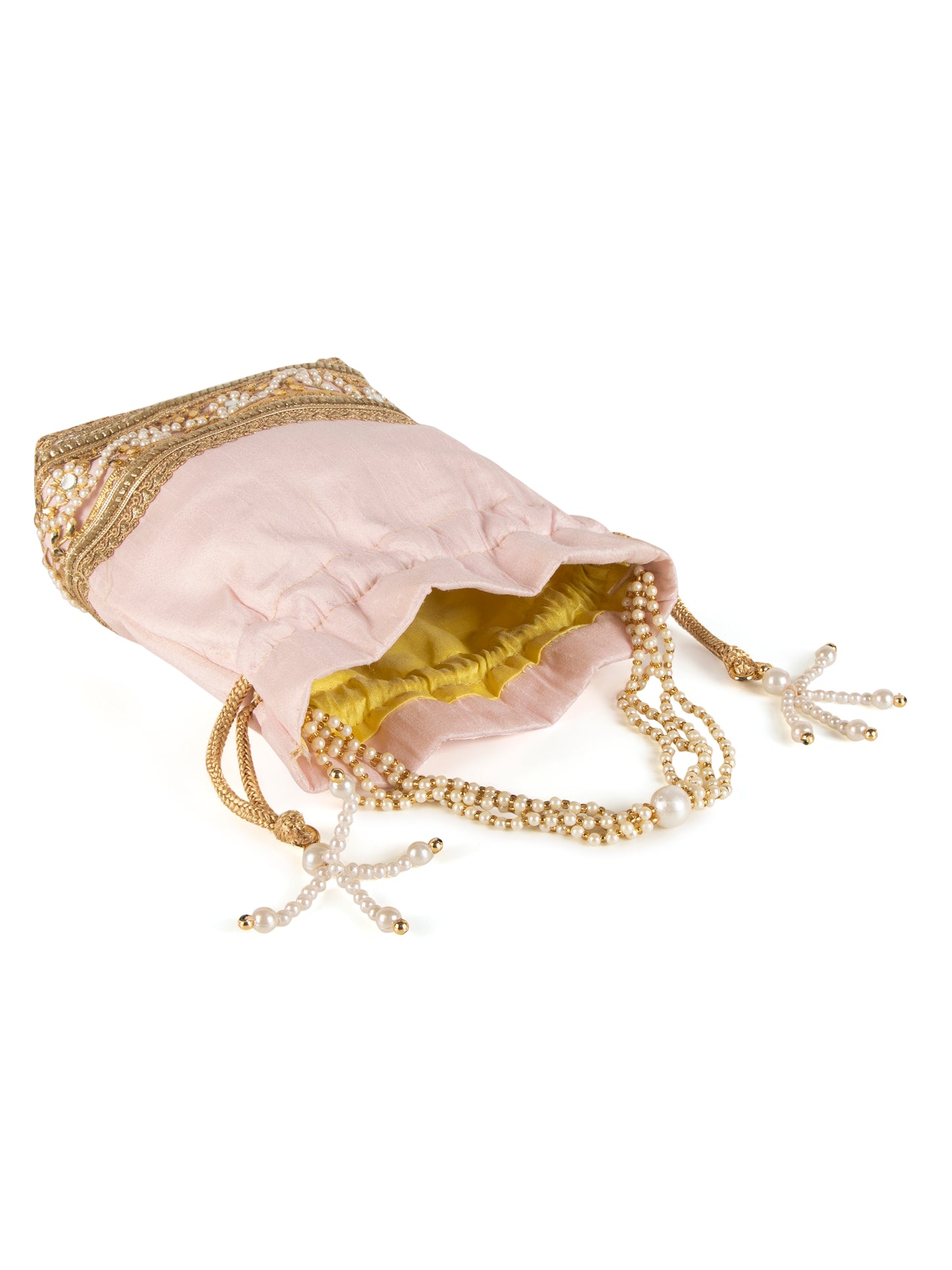 Pink embellished poly silk potli bag