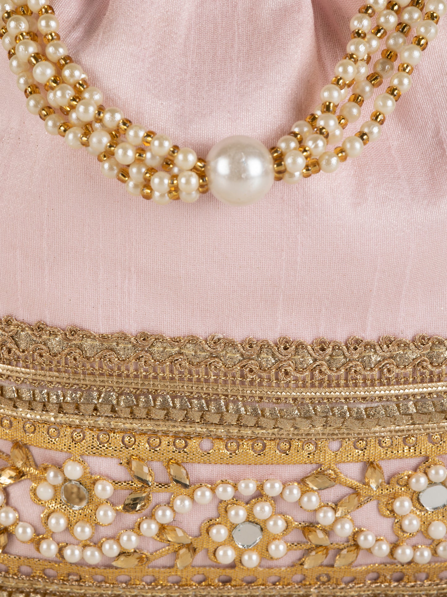 Pink embellished poly silk potli bag