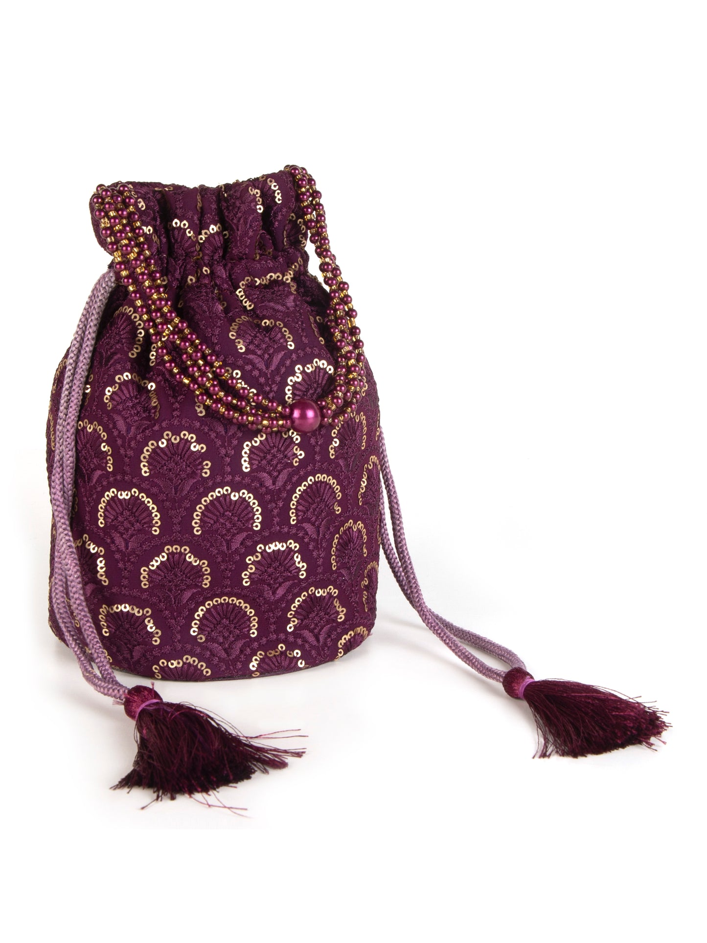 Purple embroidered chikankari potli bag