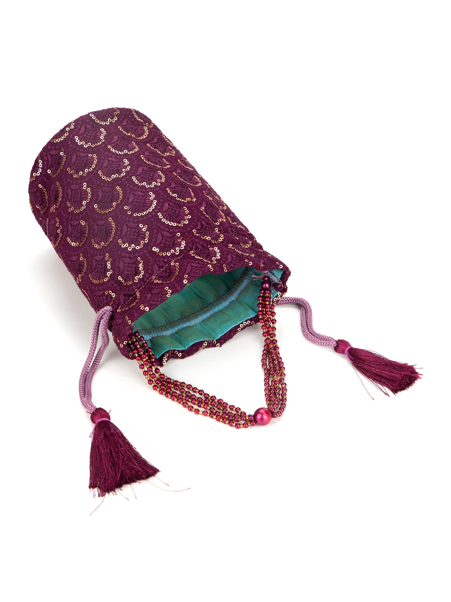 Purple embroidered chikankari potli bag