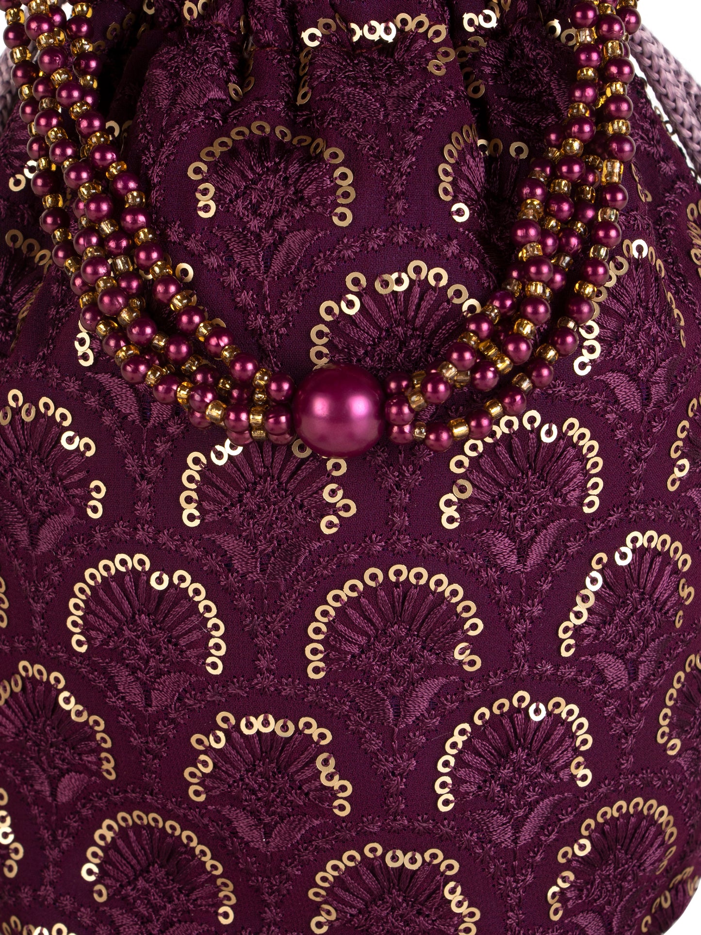 Purple embroidered chikankari potli bag