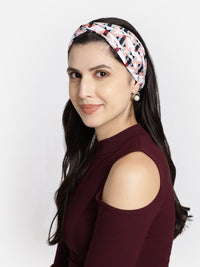 White Color Printed Headband and Scrunchy Combo Set