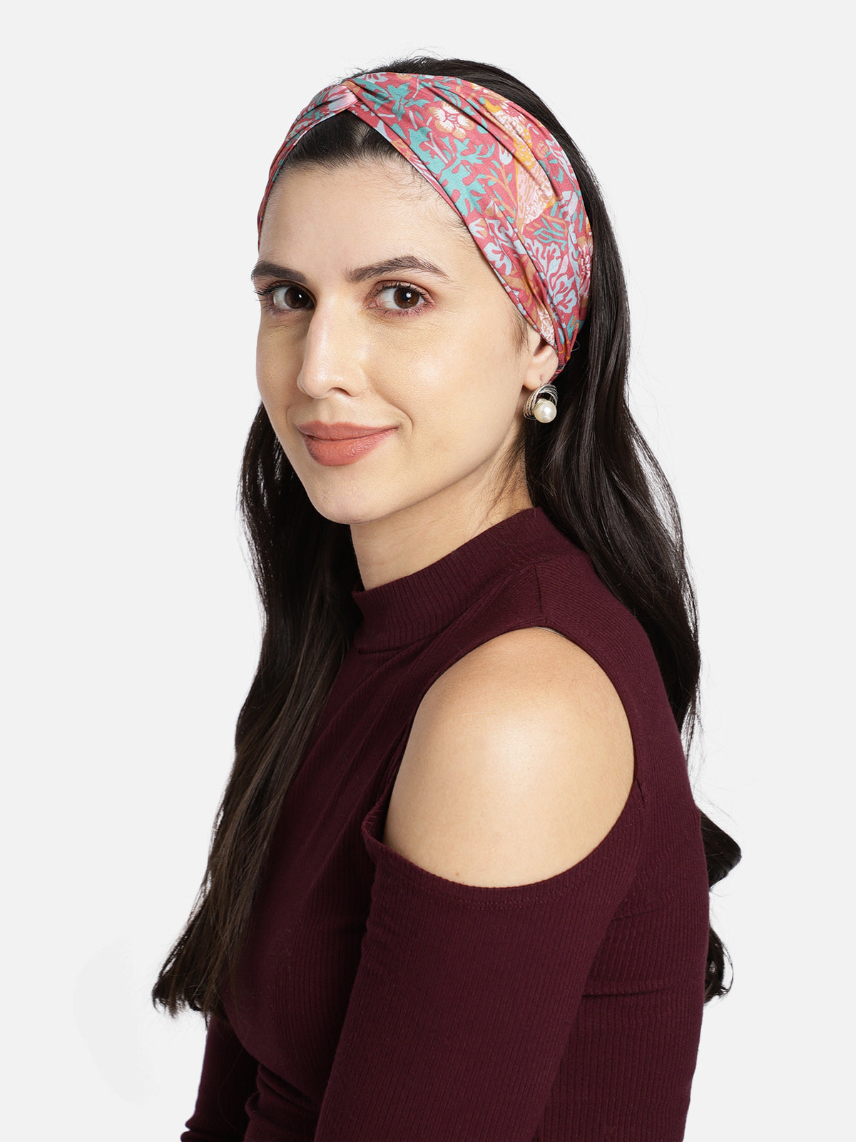 Pink Color Printed Headband and Scrunchy