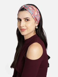Pink Color Printed Headband and Scrunchy