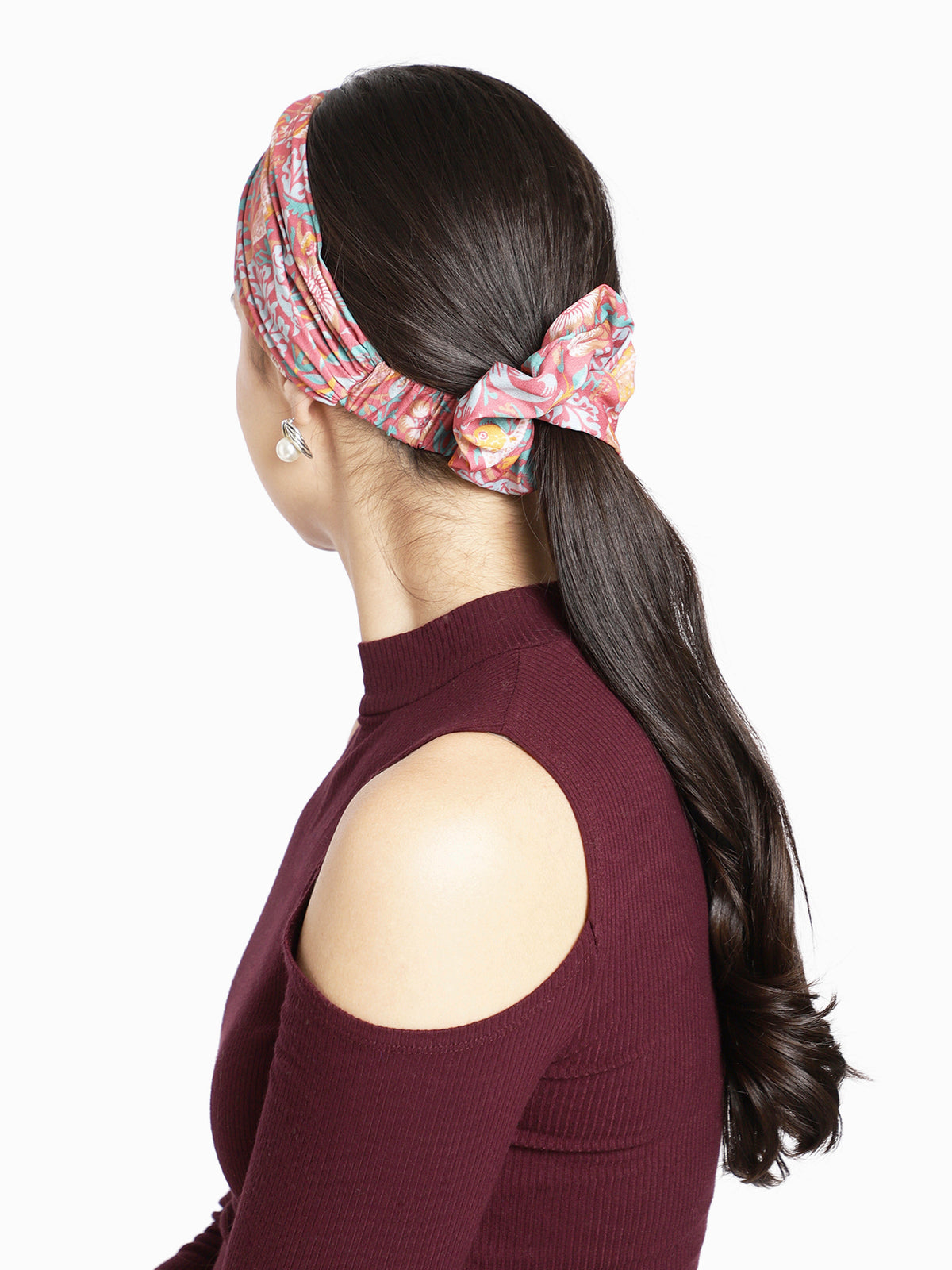 Pink Color Printed Headband and Scrunchy