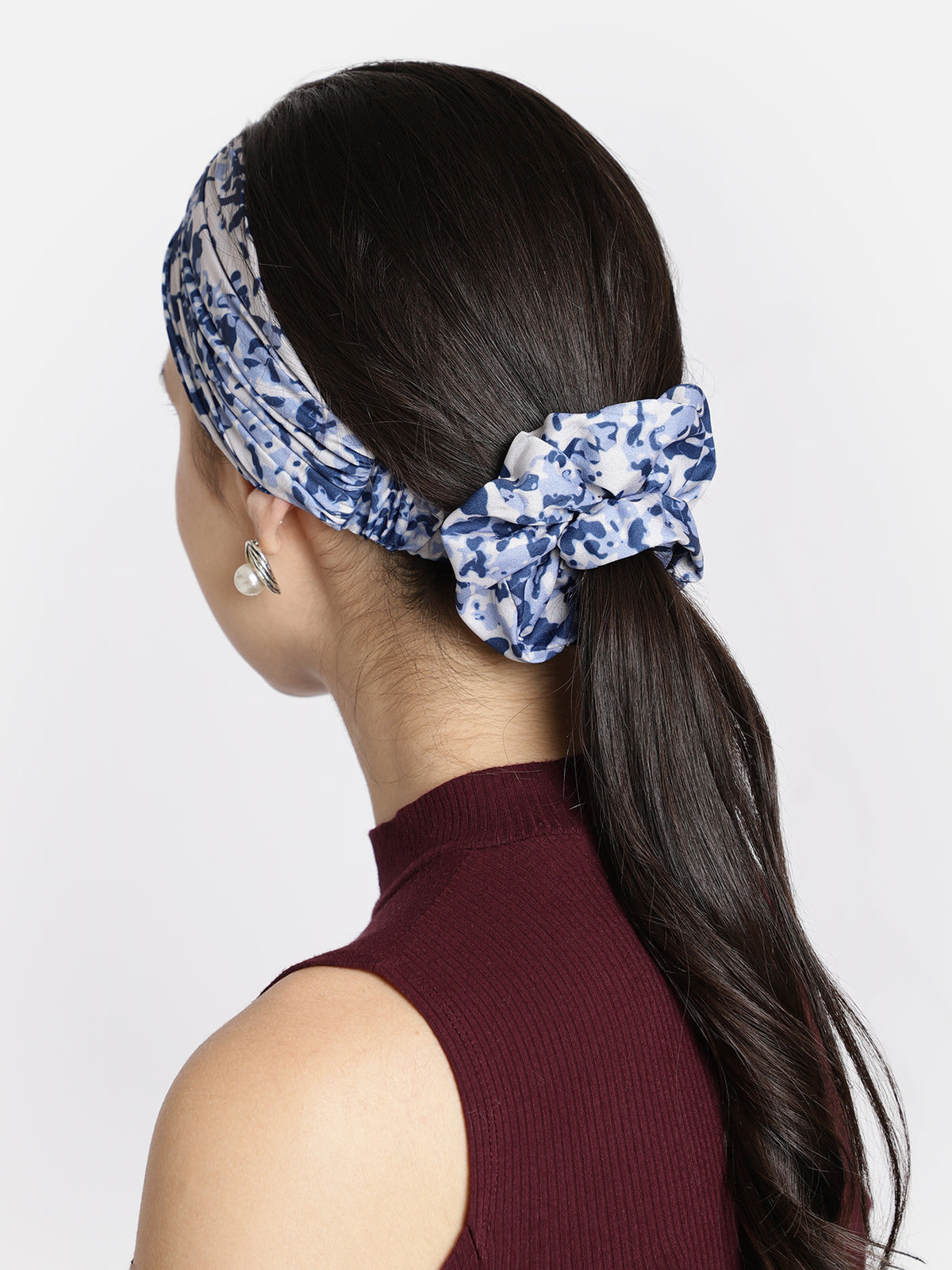 Off White Color Printed Headband and Scrunchy