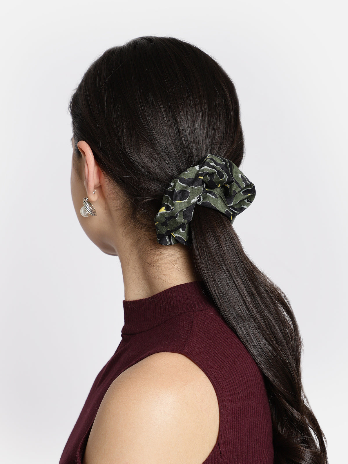 Green Color Printed Headband and Scrunchy