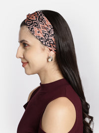 Peach Color Printed Headband and Scrunchy