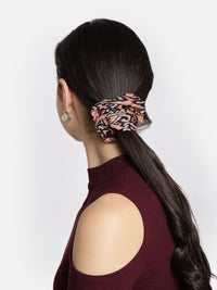 Peach Color Printed Headband and Scrunchy