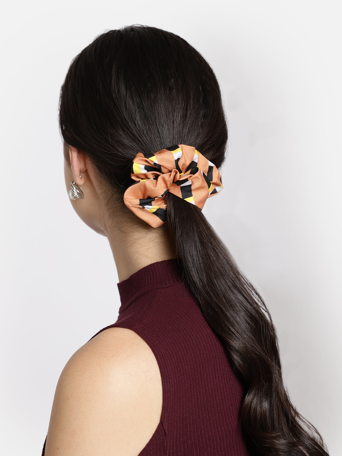 Tan Color Printed Headband and Scrunchy