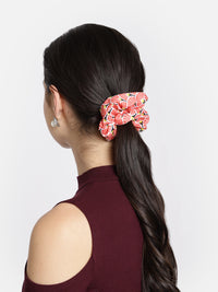 Orange Color Printed Headband and Scrunchy