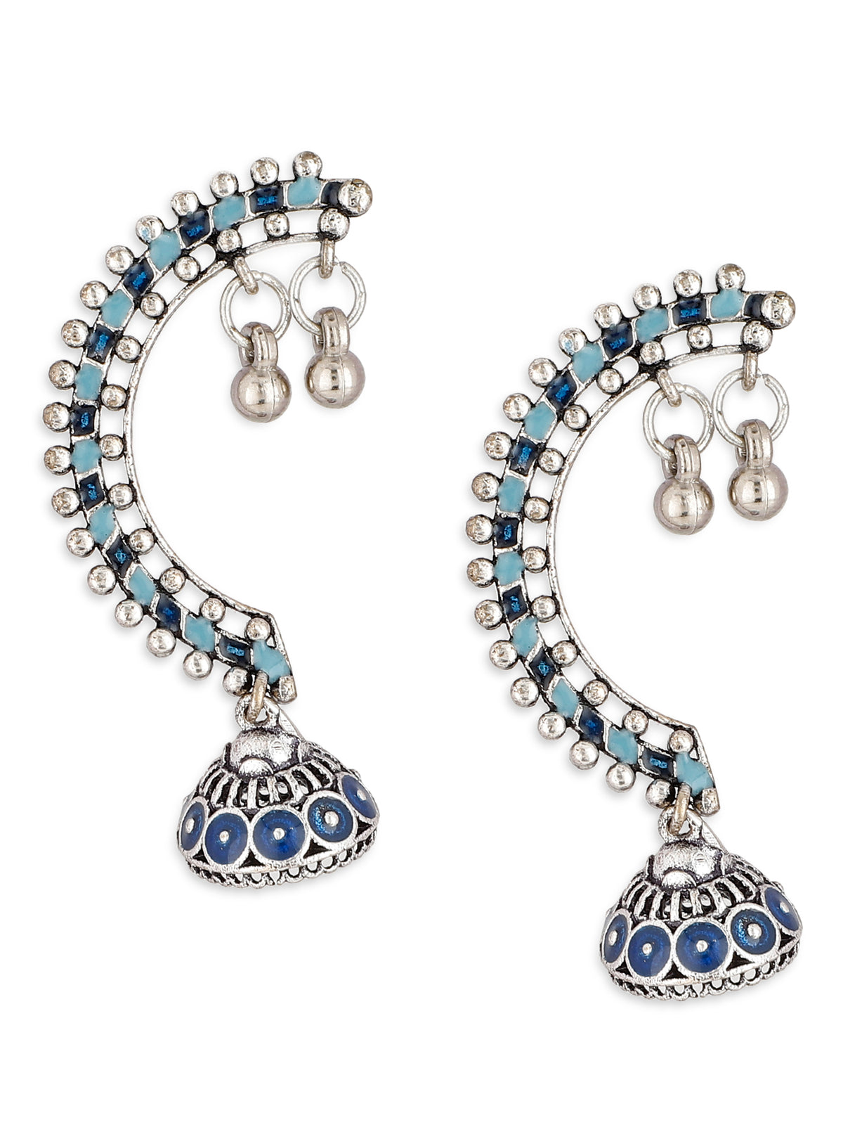 Silver and Blue Brass Metal Ear Cuff