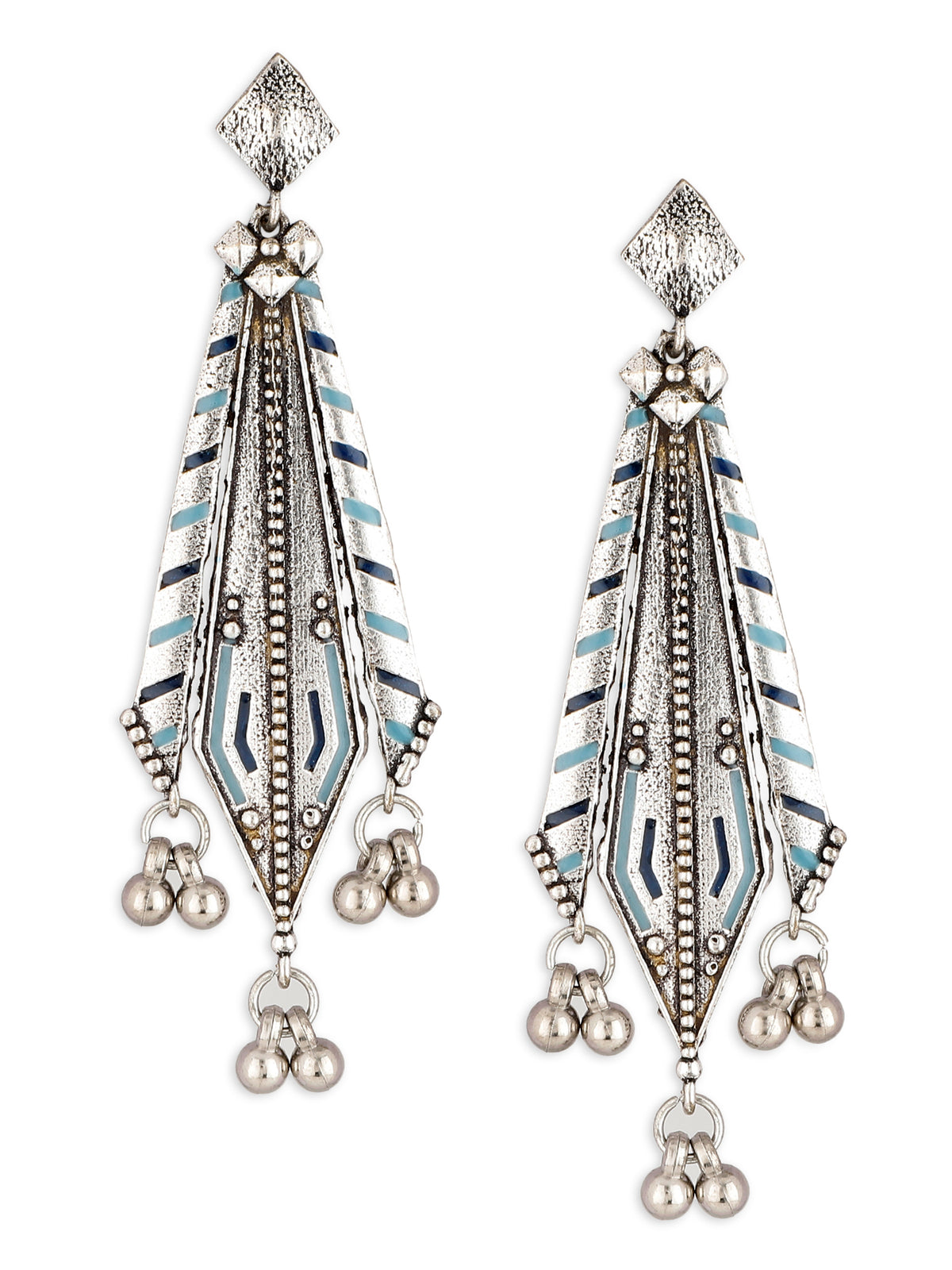 Silver and Blue Brass Metal Danglers
