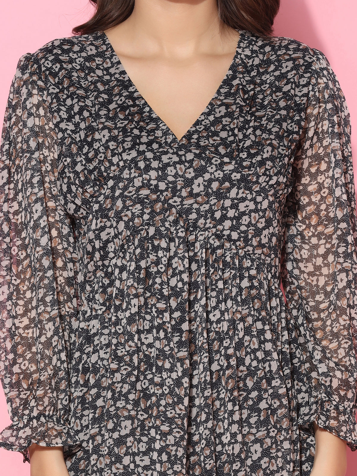 Women Floral Printed Black Skater Dress