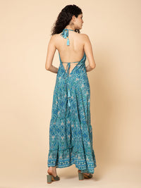 Aditi Wasan Printed  Turquoise Maxi Dress