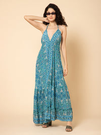 Aditi Wasan Printed  Turquoise Maxi Dress