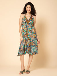 Aditi Wasan Green Printed Midi Dress – Flowy, Stylish & Comfortable