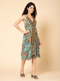Aditi Wasan Green Printed Midi Dress – Flowy, Stylish & Comfortable