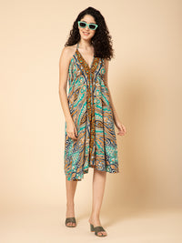 Aditi Wasan Green Printed Midi Dress – Flowy, Stylish & Comfortable