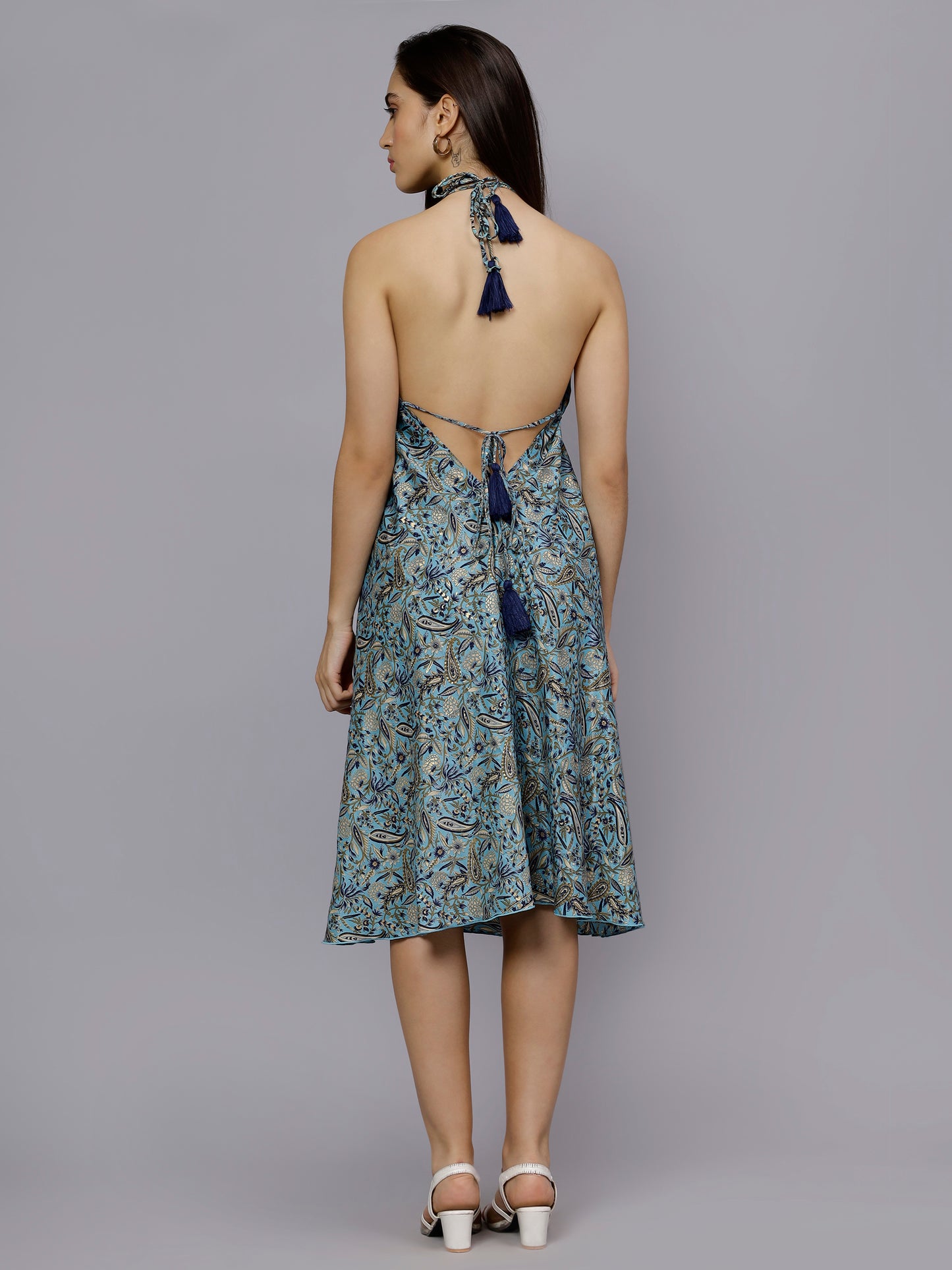 Multi-Colored paisley print sky blue freesize short dress