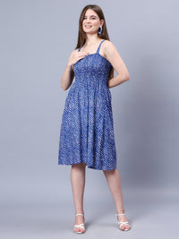 Blue Leharia Print Viscose Freesize Dress