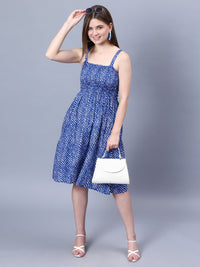 Blue Leharia Print Viscose Freesize Dress