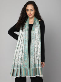 Green & off-white floral and paisley jacquard reversible jamawar