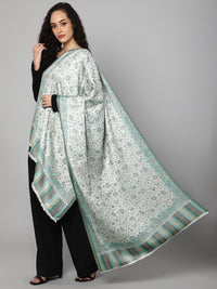Green & off-white floral and paisley jacquard reversible jamawar