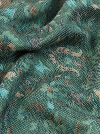 Green & off-white floral and paisley jacquard reversible jamawar