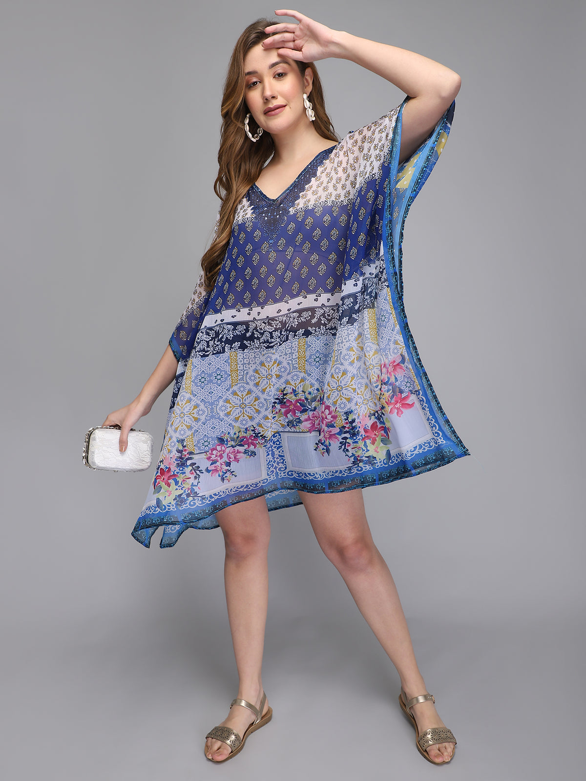 Blue and white printed kaftan for ladies