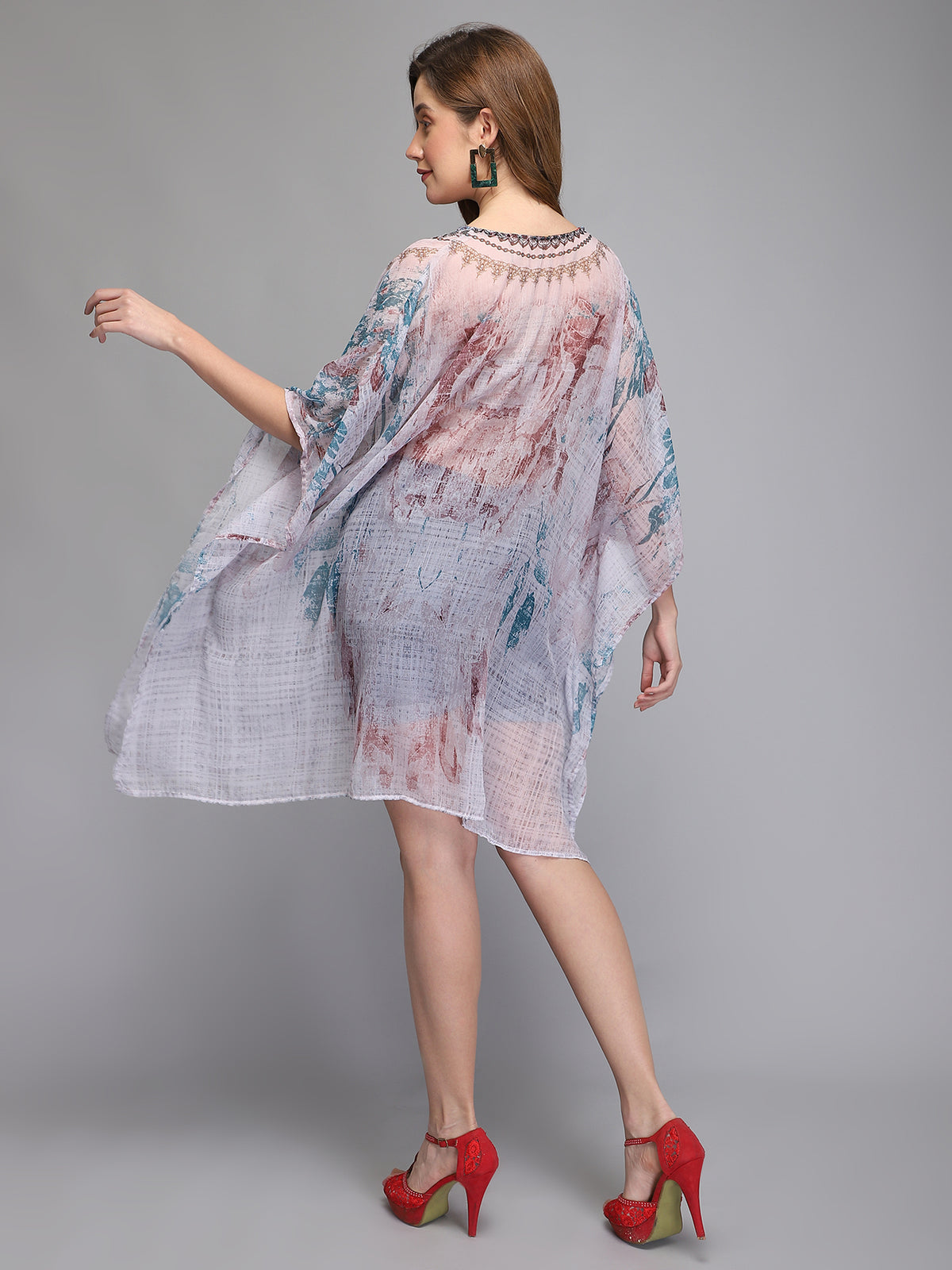 White printed polyester kaftan