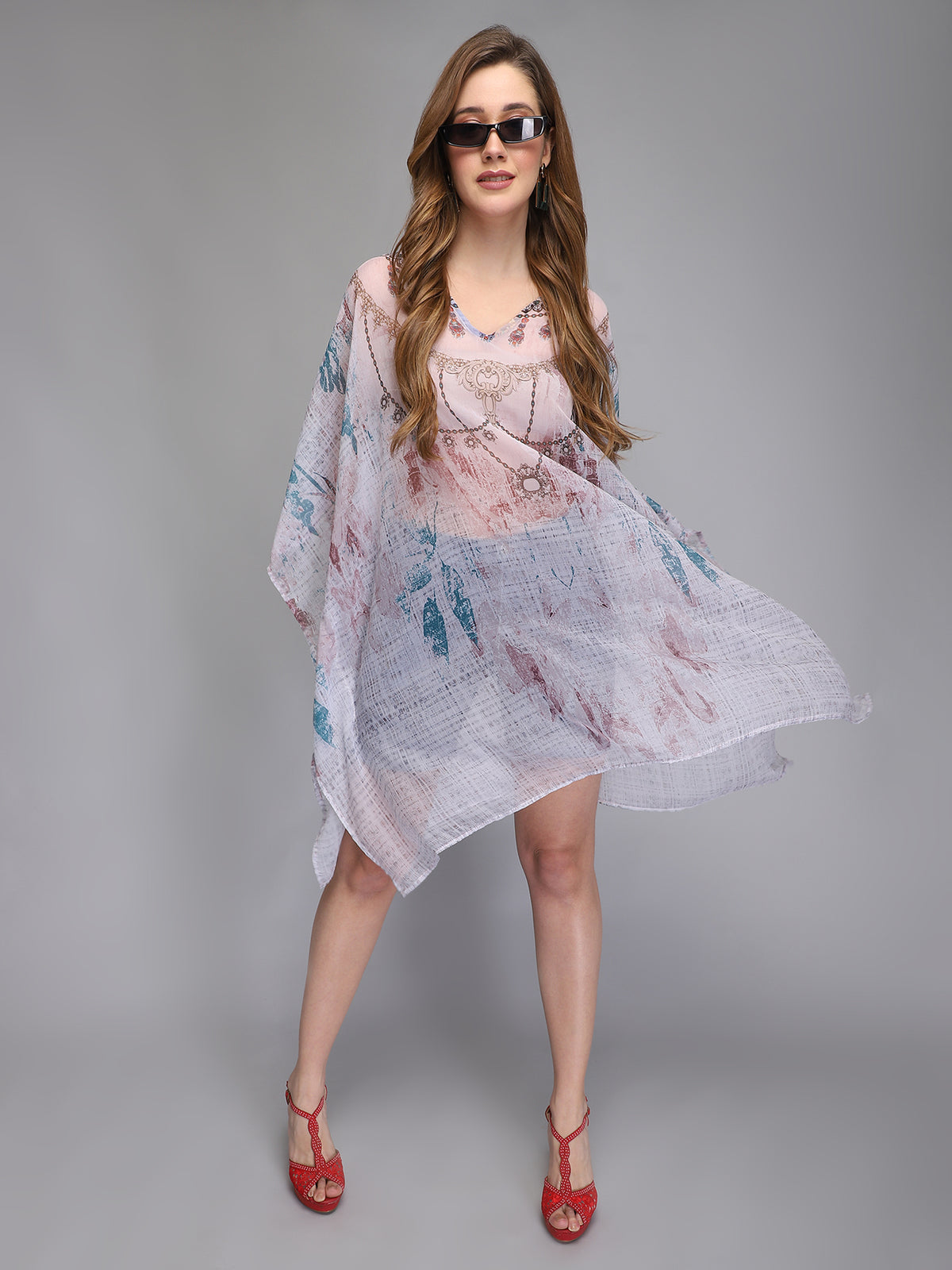 White printed polyester kaftan