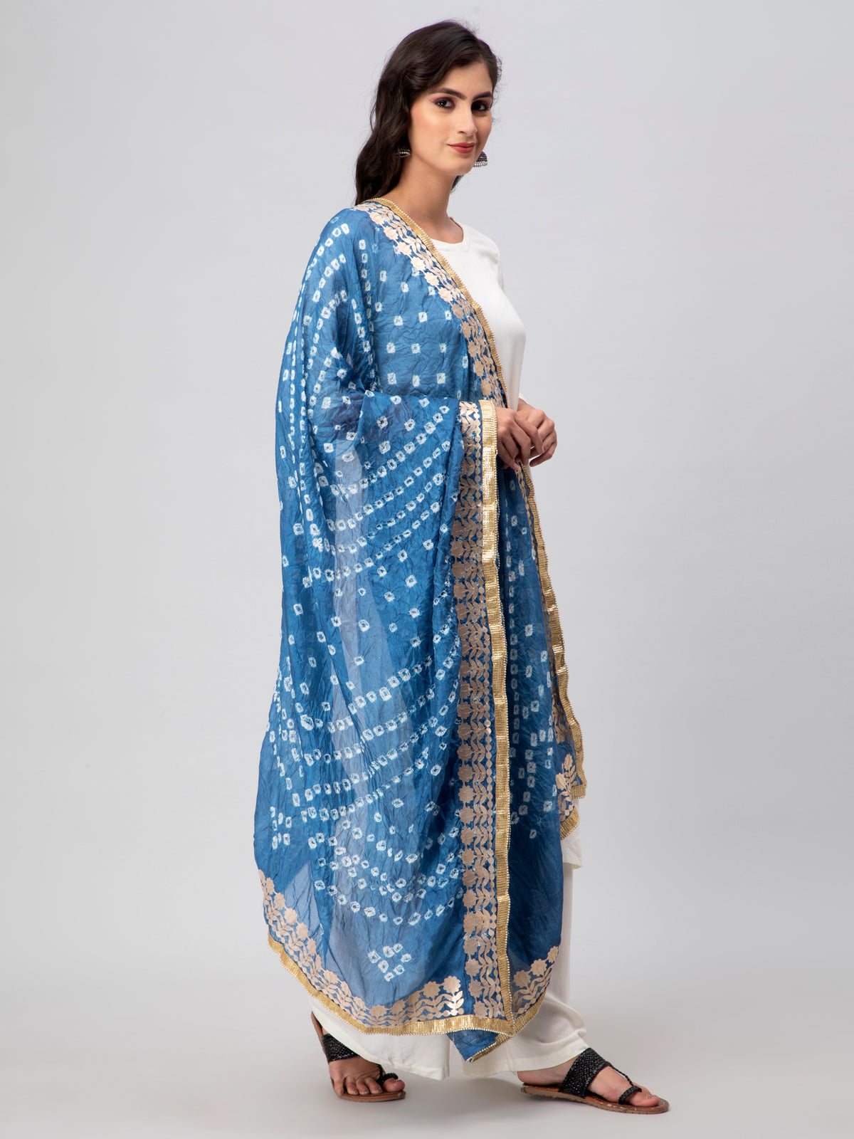 Aqua Dyed Bandhani Embellished Silk Blend Dupatta