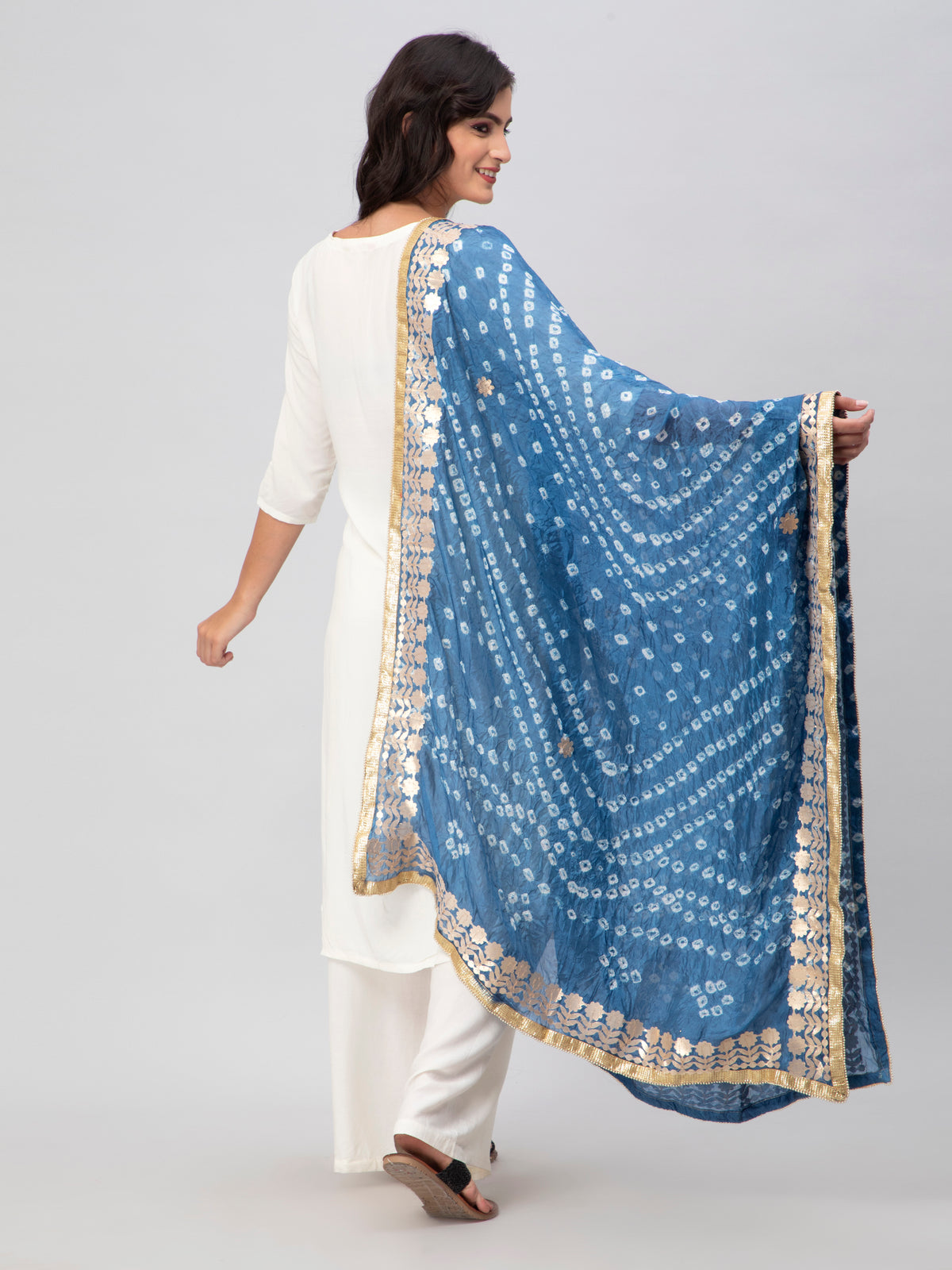 Aqua Dyed Bandhani Embellished Silk Blend Dupatta