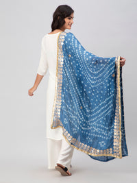 Aqua Dyed Bandhani Embellished Silk Blend Dupatta