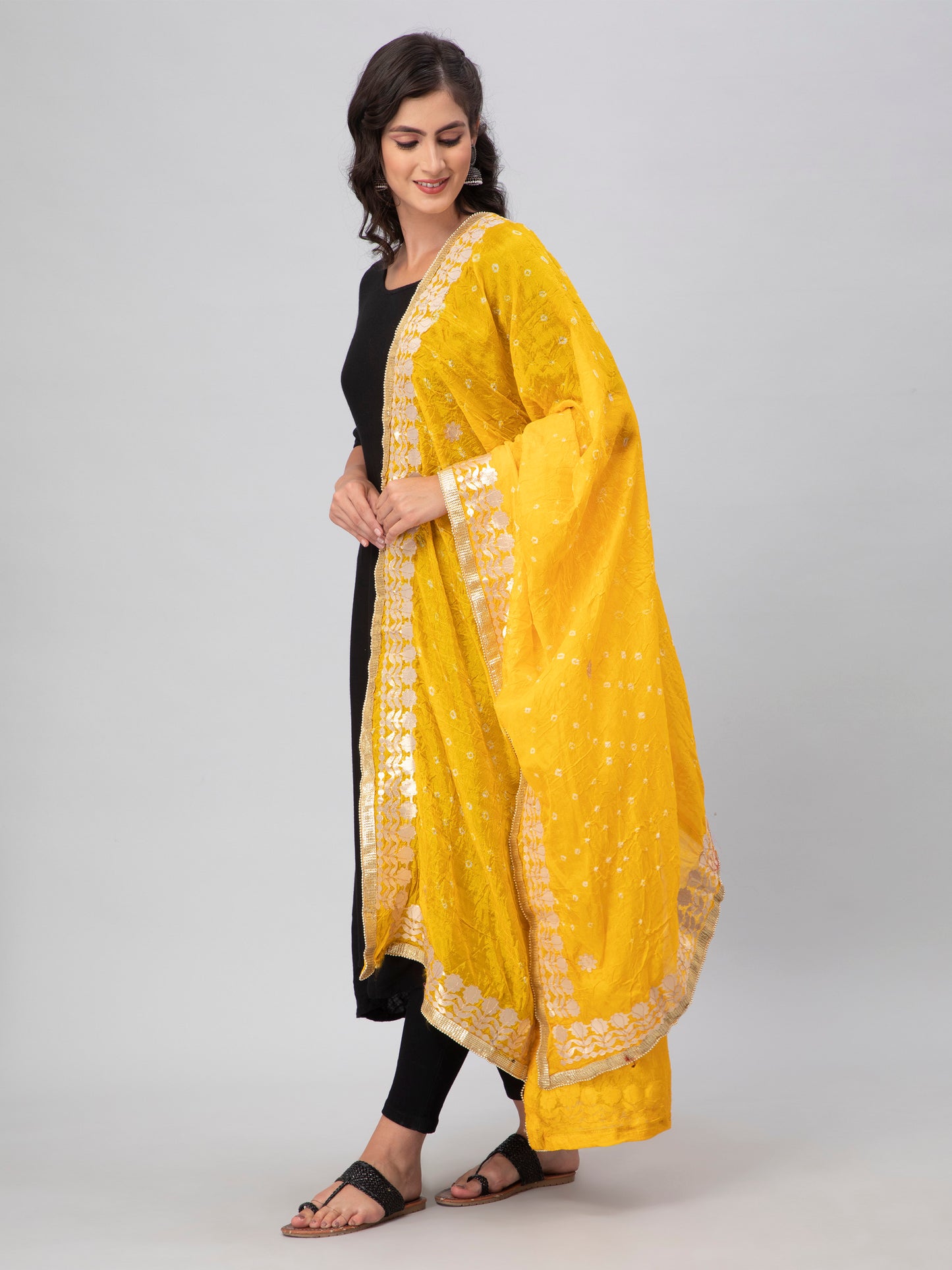 Yellow Bandhani Silk Blend Dupatta