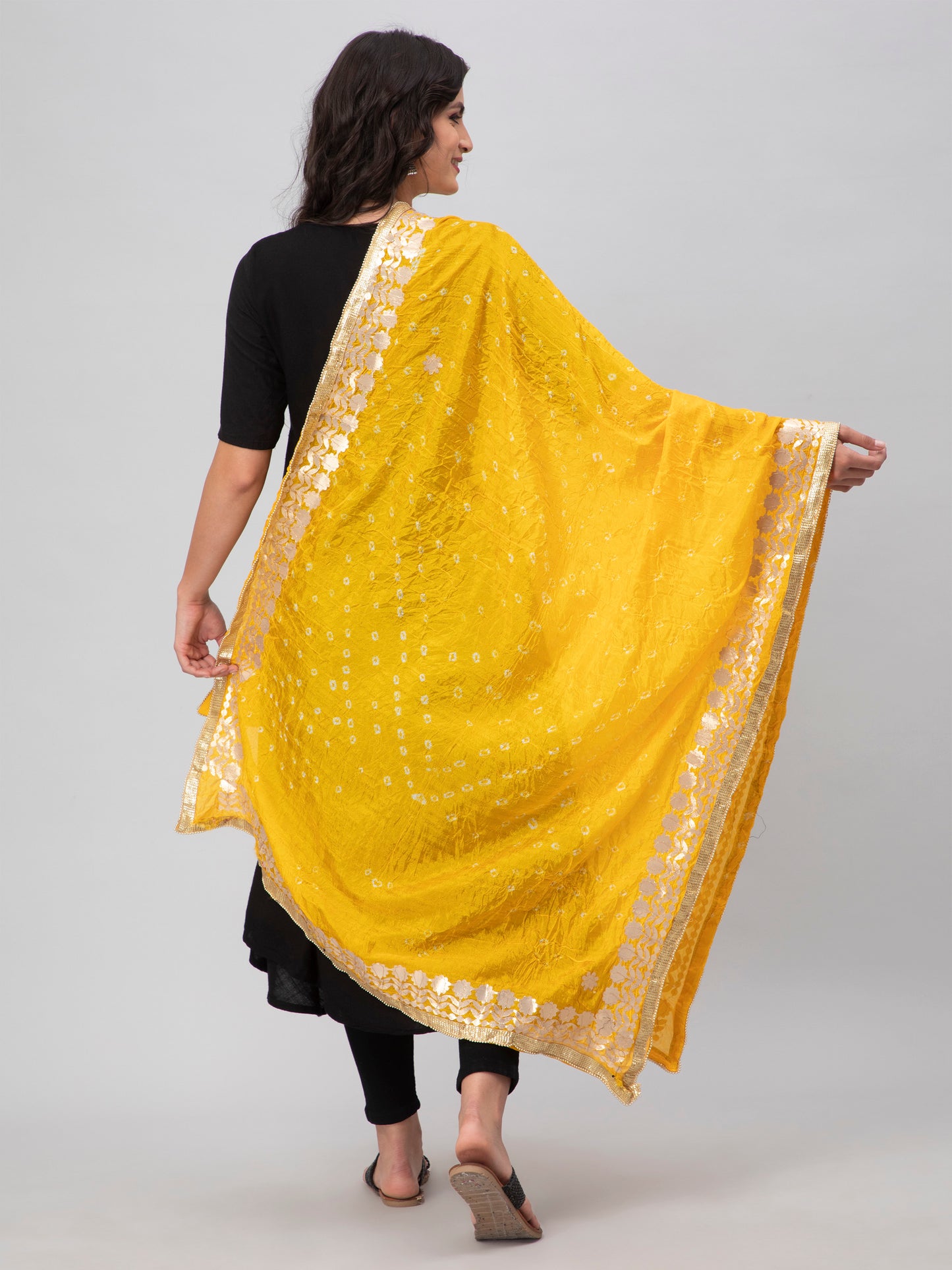 Yellow Bandhani Silk Blend Dupatta